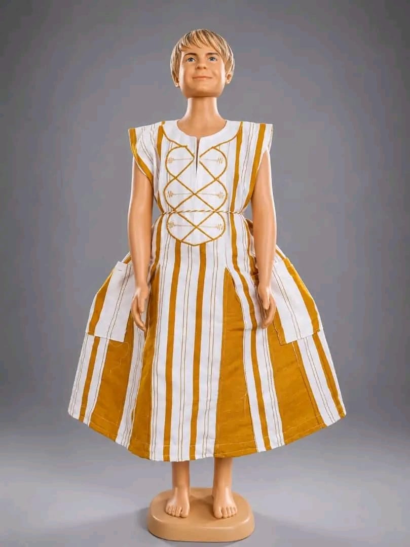 Gold and White Striped Fugu Dress